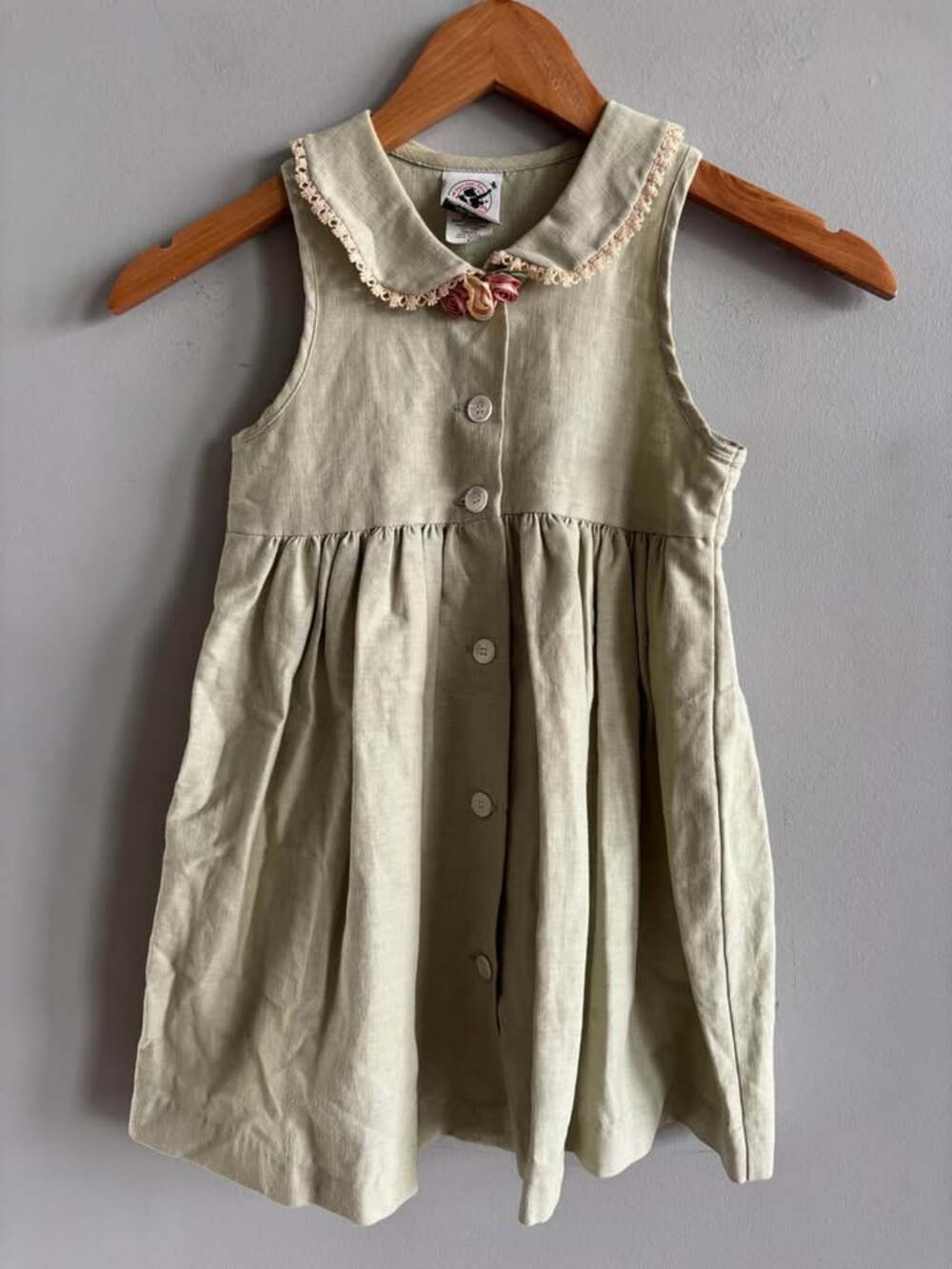 VTG Good Lad of Philadelphia Linen Blend Girls Dress Size 5 Sage Green Cottageco